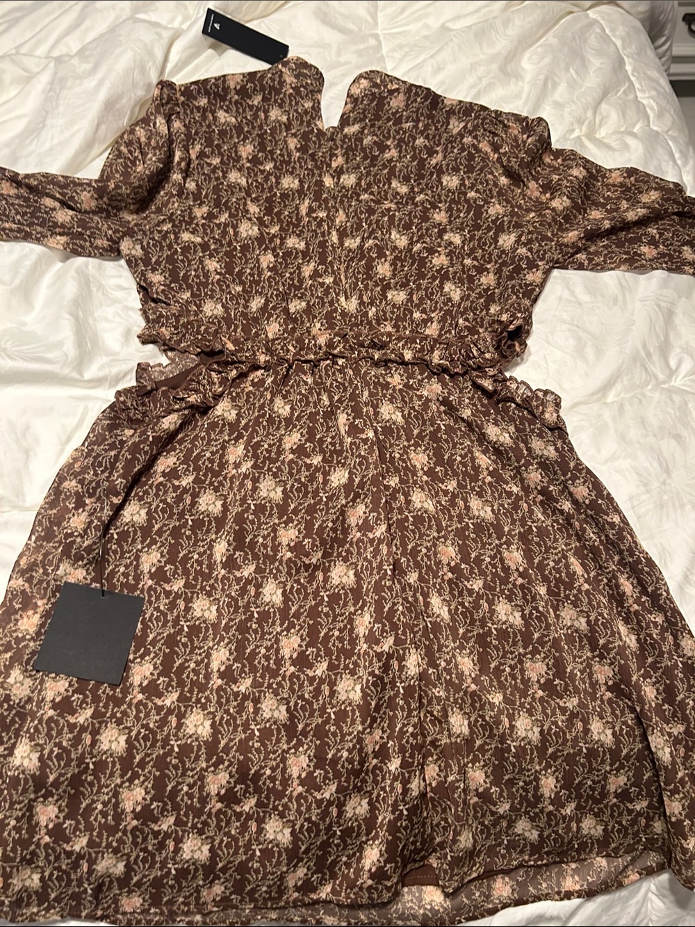 Lulu's Brown Floral Tie-Waist Mini Dress